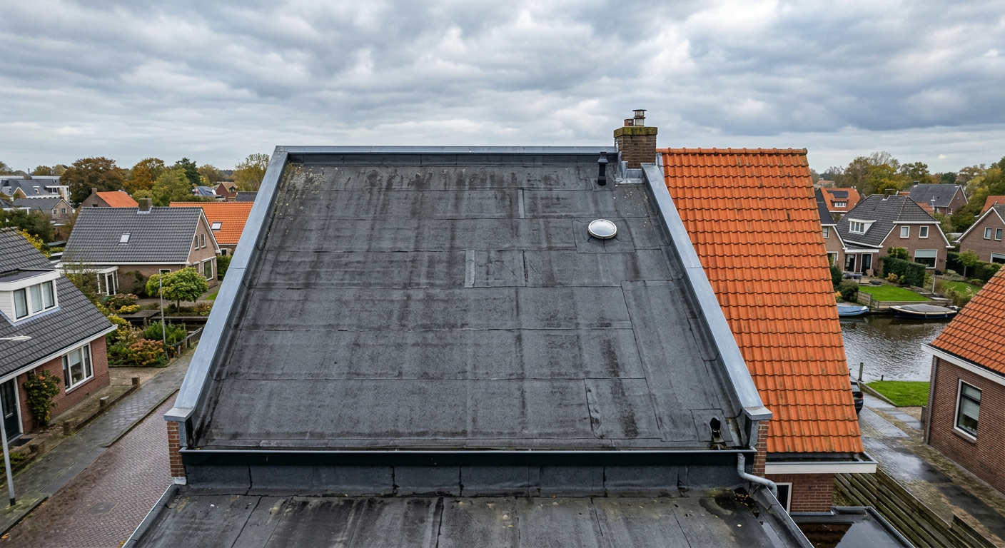Bitumen dakbedekking op een plat dak
